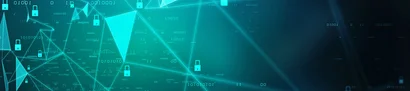 Digitale Darstellung von Netzwerksicherheit mit leuchtenden Linien, Binärcodes und Schloss-Symbolen.