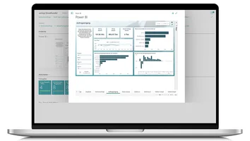 Oberfläche der unitop-ERP-Lösung für den Einzelhandel mit Power-BI-Dashboard zum Auftragseingang