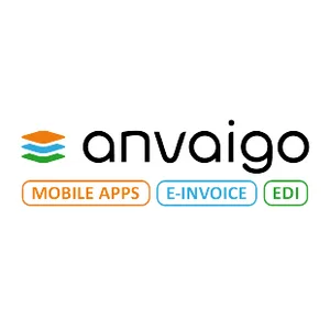 Anvaigo: mobile apps, web apps, EDI Anvaigo logo with icons and lettering for mobile apps, web apps and EDI solutions for businesses
