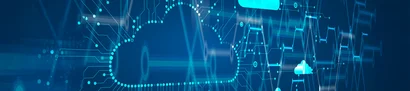 Header image Microsoft Cloud | 1905 x 425 pixel Symbolic image for the Microsoft Cloud: networked clouds symbolise the structure of a cloud platform