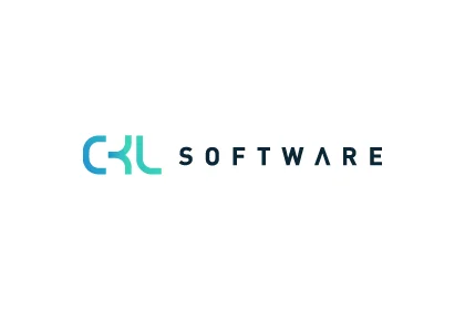 Logo of CKL Software GmbH with stylised lettering in shades of blue and turquoise on white