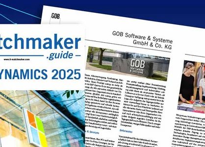 Titelbild des IT-Matchmaker-Guides 2025 mit Schwerpunkt Microsoft Dynamics und Fachbeitrag der GOB