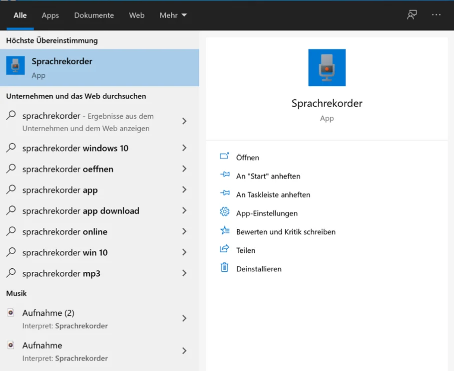 Windows Sprachrekorder App für Teams-Nutzung als Gast verwenden