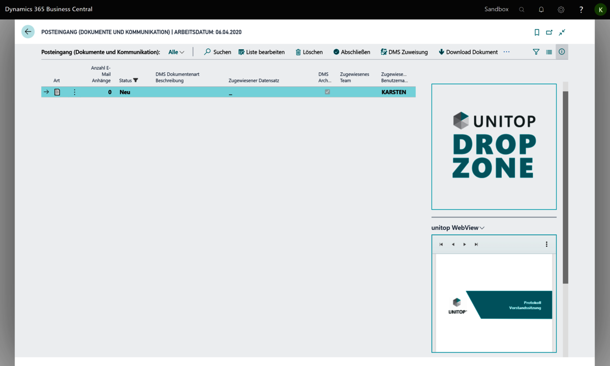 DMS-Posteingang in unitop Verband DMS-Posteingang in unitop Verband