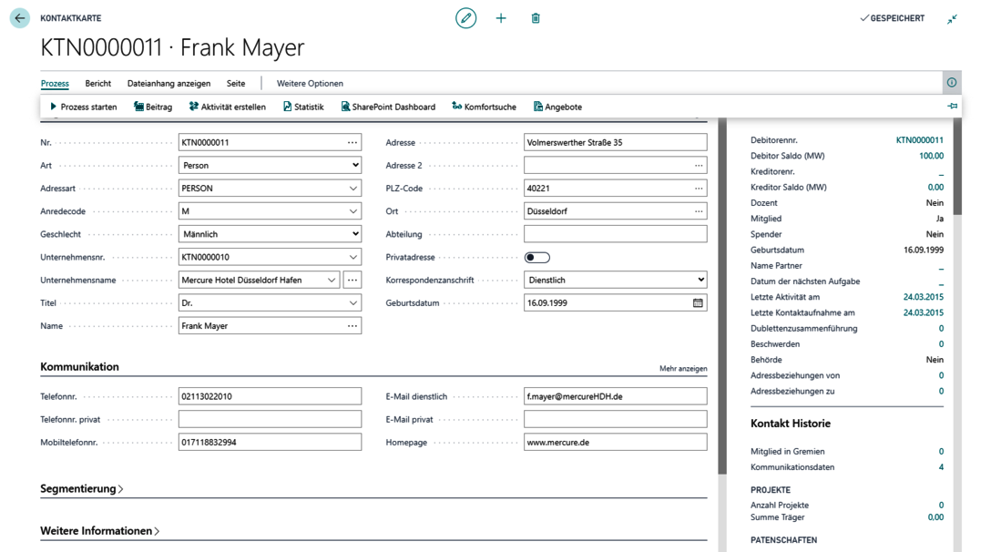 Mitgliederverwaltung in unitop Verband Screenshot aus unitop Verband: Kontaktkarte