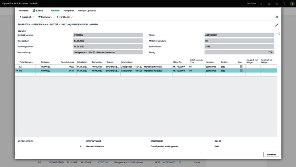 Spendenmanagement in unitop Verband Screenshot aus unitop Verband: Spendenposten