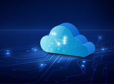 Digitally networked cloud against a blue background, symbolising cloud computing technologies