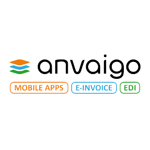 Anvaigo: mobile apps, web apps, EDI Anvaigo logo with icons and lettering for mobile apps, web apps and EDI solutions for businesses