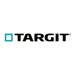 Logo des Business-Intelligence-Anbieters TARGIT mit schwarzem Schriftzug und türkisfarbenem Quadrat